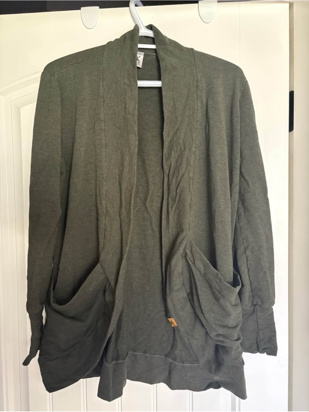 Women's Olive Open-Front Shawl Collar Cardigan